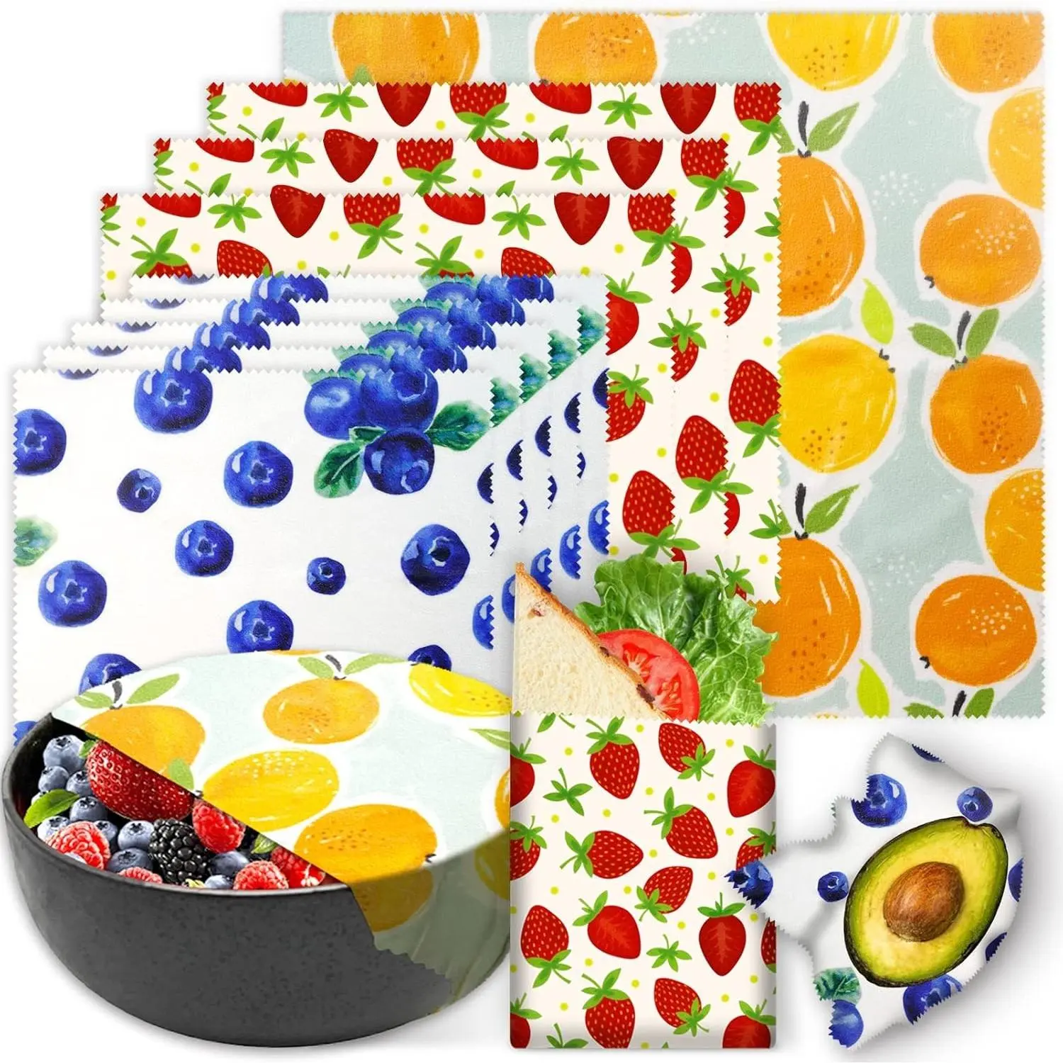 9 Pack Reusable Beeswax Wraps for Food, Eco-Friendly Organic Sustainable Biodegradable Zero Waste Plastic-Free Food Storage
