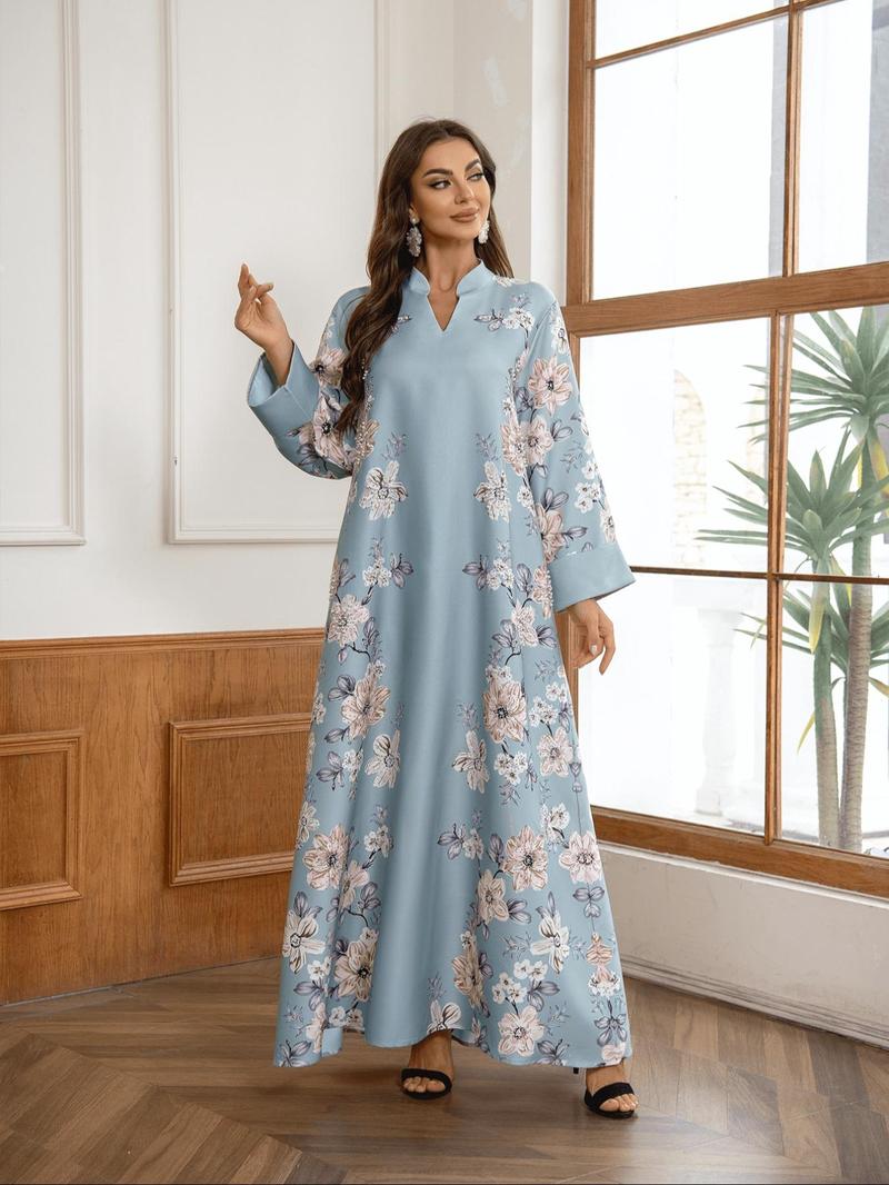 Women's Floral Print Long Sleeve Dress, Elegant Fashion Casual Modest Style Dress for Daily Outdoor Wear, Women's Islamic Clothing for All Seasons, Classy Modest Dresses, Modestdresses