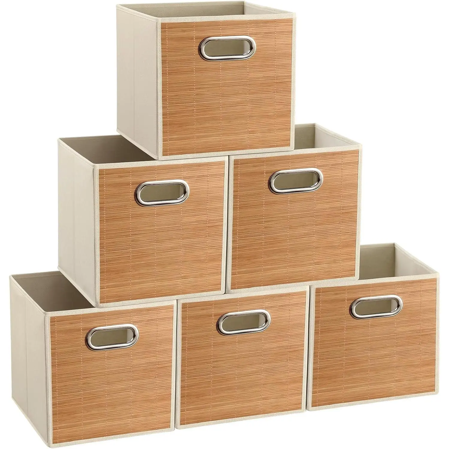 10.5x10.5in Bamboo Storage Cubes Storage Baskets, 6-Pack Foldable Handwoven Bamboo Strip Wicker Basket, Wicker Cube Storage Bins for Organization, Closet, Shelves, Home, OfficesGift