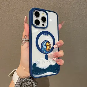 Trendy Magnetic Case for iPhone11/12/13/14/15/16/17/promax 444 Angel Number Sun Moon Wave Art MagSafe Ready, Ultra Thin & Shockproof | Cute Pick for Girls