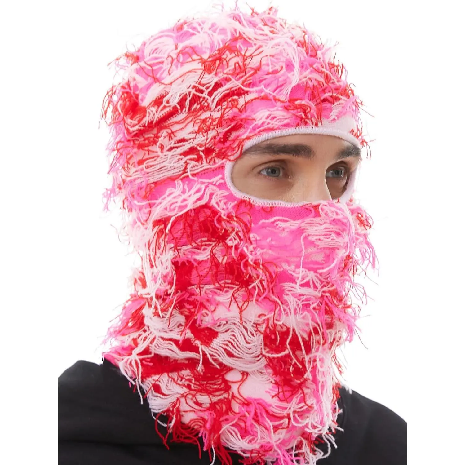 Distressed Knitted Ski Mask Balaclava Beanie - Synthetic Cloud-Soft Fabric, Yeat Shiesty Style, Motorcycle Protective Gear for Adults, Suitable for Concerts, 4-Way Wear
