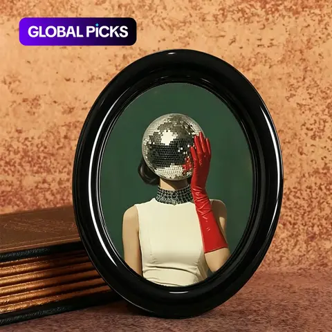 Vintage Disco Ball Portrait Wall Art, Oval Wood-Framed Decor, Luxury Decorative Artwork for Room & Office, Halloween, Christmas & Thanksgiving Decoration #GLOBAL PICKS
