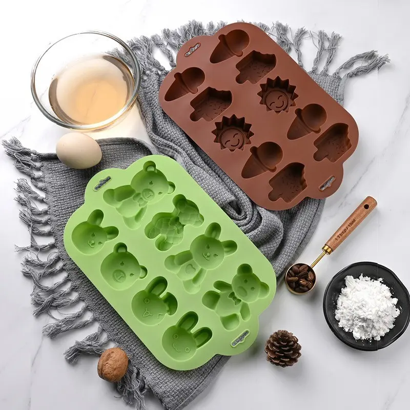 2-piece food-grade cartoon silicone mold two-piece set of bear rabbit + sweet cone sun modeling household oven cake chocolate jelly pudding ice grid DIY baking tool Silicone Baking Molds