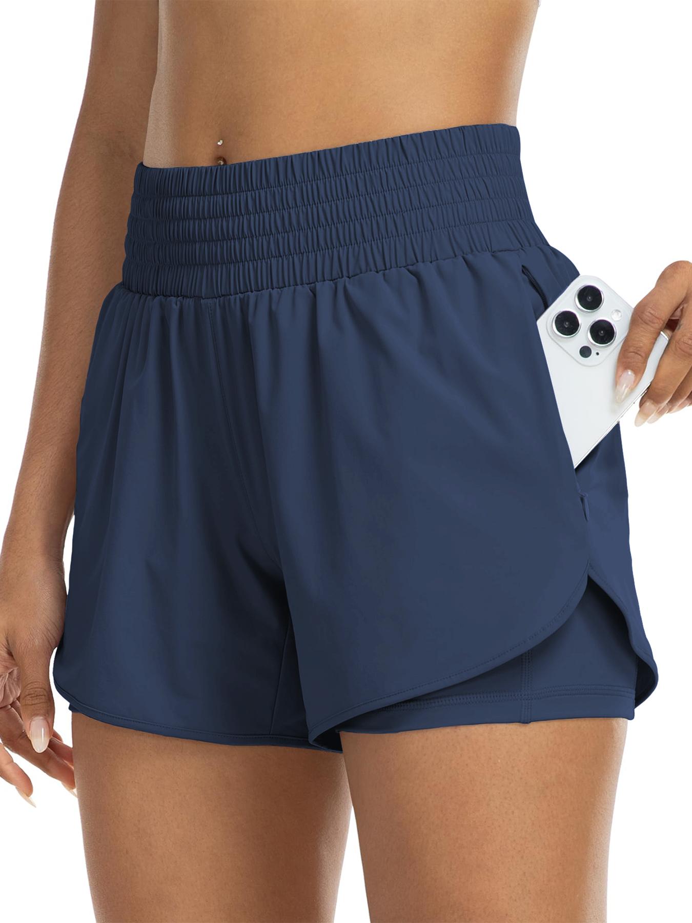 Women's Solid Color High Waist Double-Layer Shorts with Pocket Design, Casual Comfy Breathable Fitted Skinny Shorts for Daily Wear, Ladies' Bottoms for All Seasons