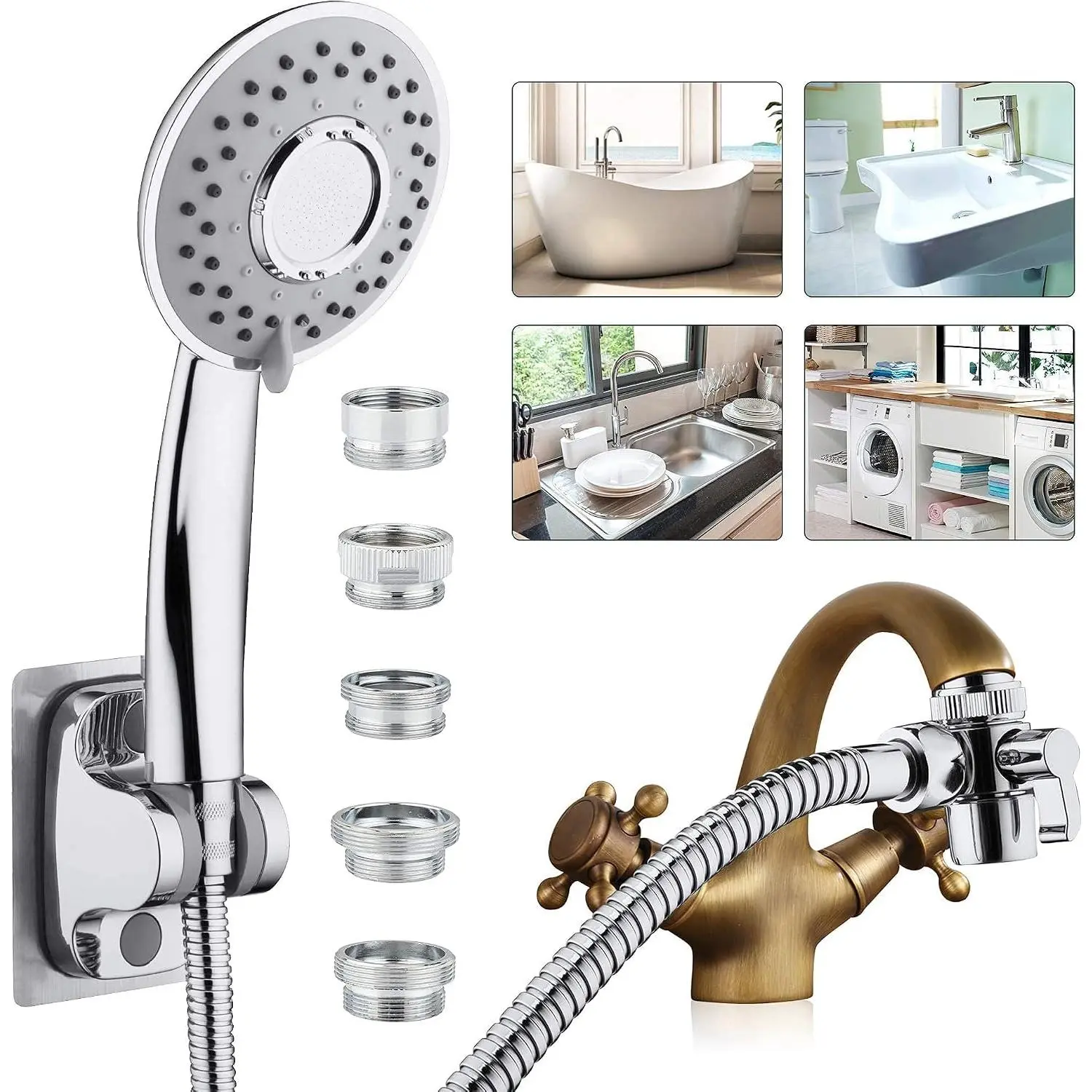 Sink Hose Shower Sprayer Attachment - Faucet Extension w/ 5 Adapters For Bathroom Bathtub, Kitchen Faucet, Utility Laundry Tub, Garden Hose Thread Spout For , , Kohler,  Standard