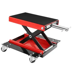 1100 lb Motorcycle Scissor Lift Jack – Red, Adjustable 3.7-18.7 Inch Height, Wide Deck, Crank Handle, Safety Lock