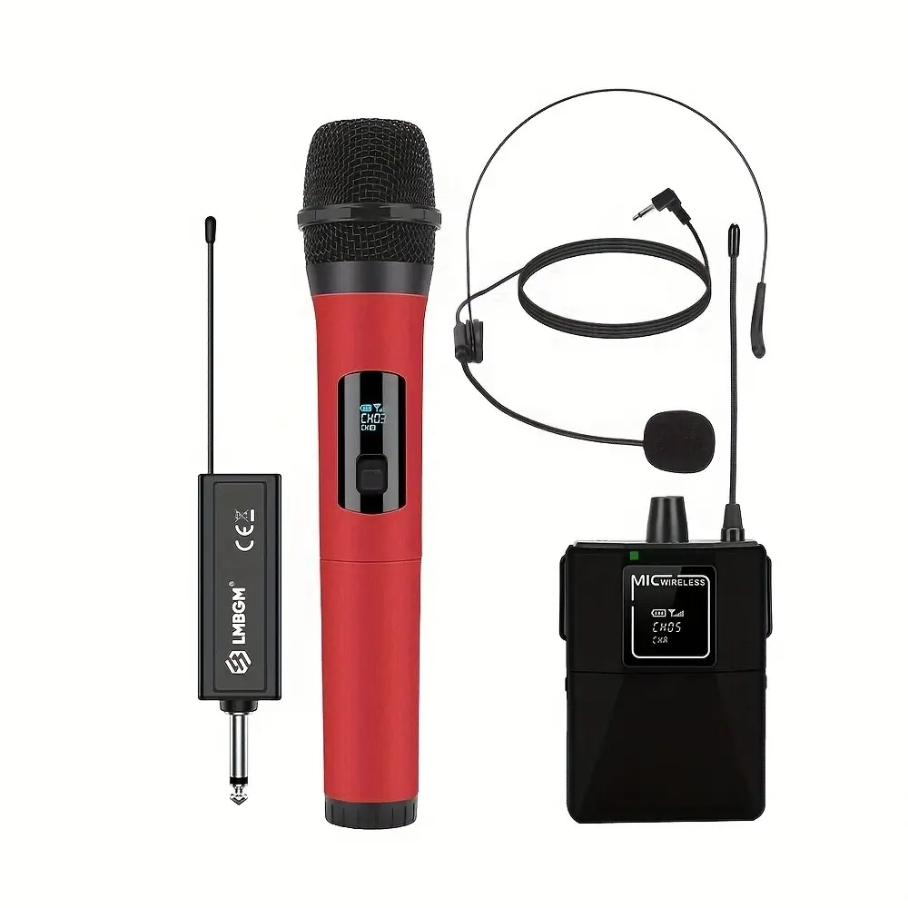 LMBGM W2 Wireless Handheld Headset Microphone System, Heartbeat Directional Noise Reduction, 30-50m Range, Plug-And-Play, Stage Performance, Karaoke, Conference, Speech