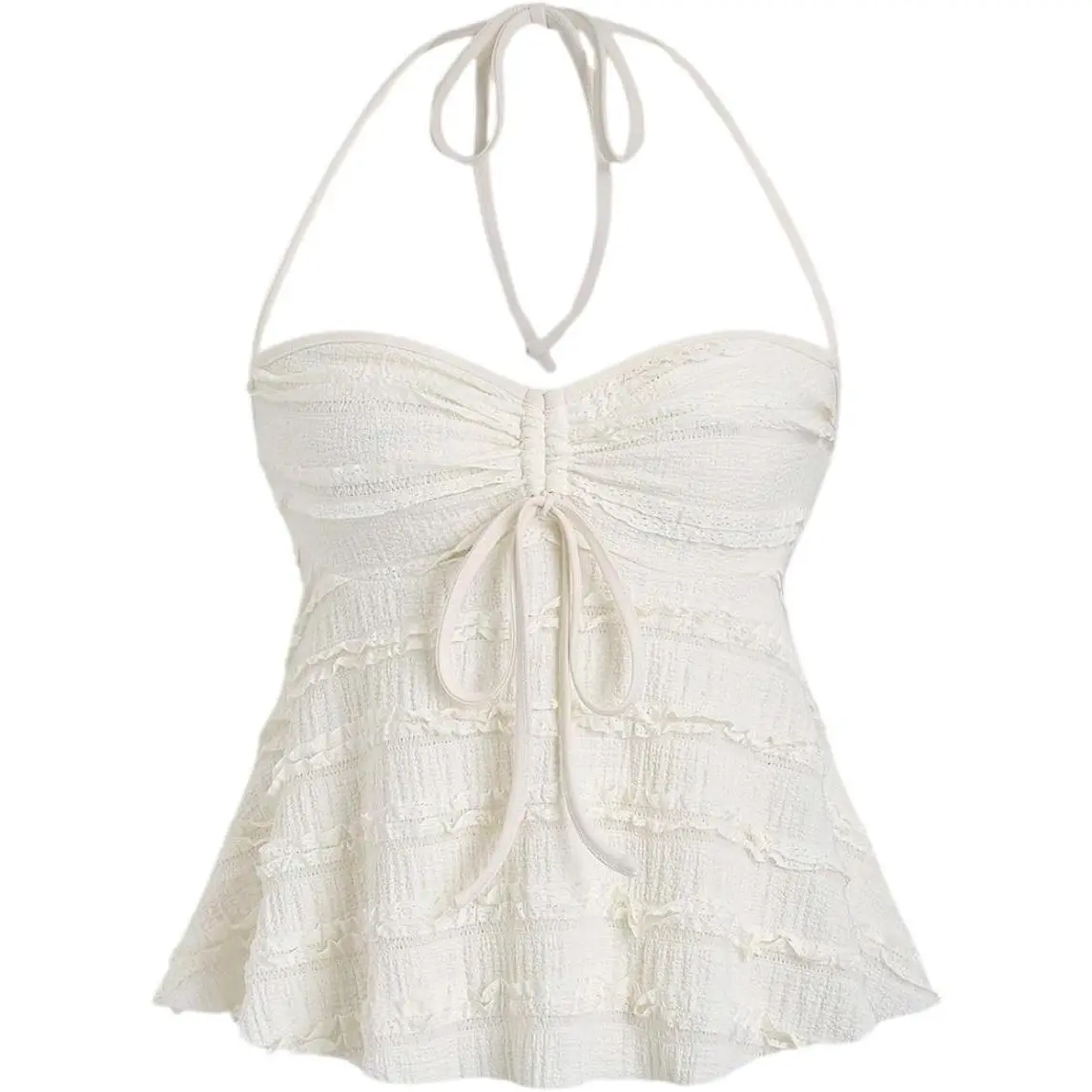 Women's Peplum Halter Crop Tops Y2K Drawstring Tie Ruched Dressy Casual Spaghetti Strap Cami Top