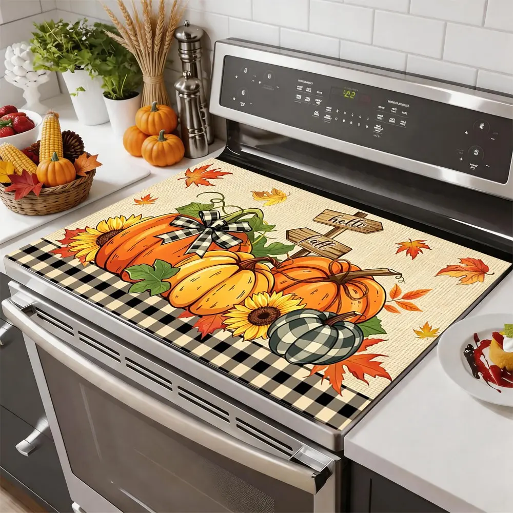 Soft Electric Stove Cover Cook Top Panel Protector Pad,Thanksgiving Pumpkin Design, Scratch Resistant, Easy Clean, Multi-Purpose Kitchen Cover,Home Fall Autumn Thanksgiving Decor