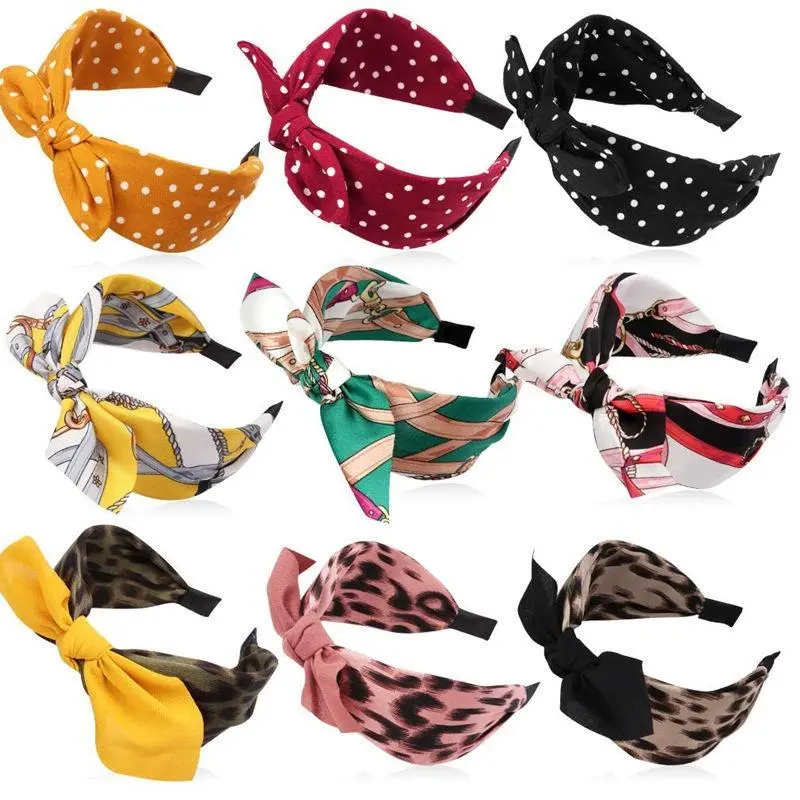 Hair Accessories Set for Female, 6 Pcs Leopard Print & Polka Dots, Knotted & Animal Ear Headbands, Wide Version Disc Clips with Metal Base