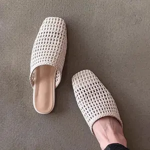 Woven Hollowed-Out Closed-Toe Mule Sandals for Women