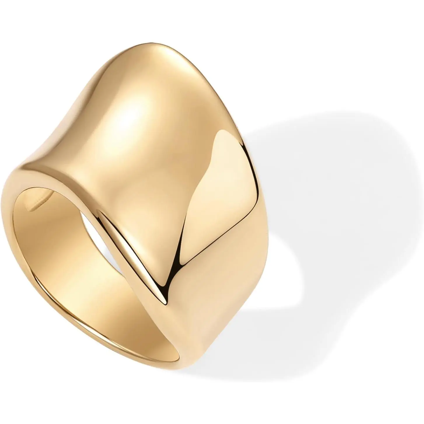 14K Gold Plated Chunky Statement Ring for Women | Stainless Steel Hypoallergenic Wide Stackable Rings