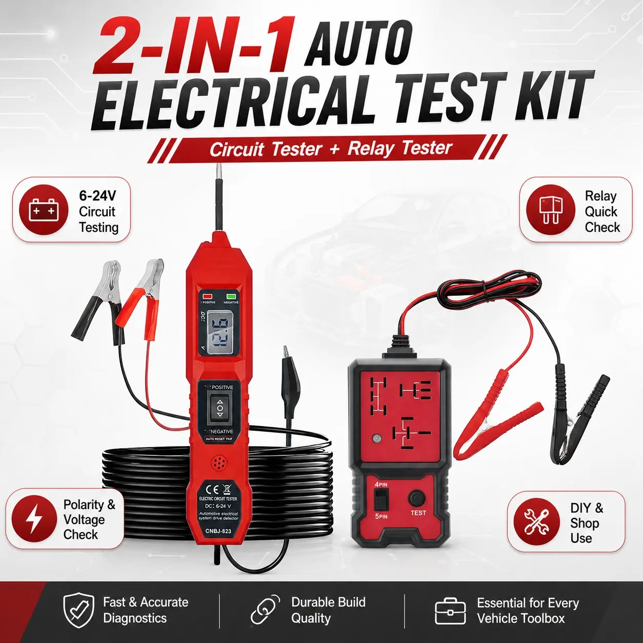 2-In-1 Automotive Electrical Test Kit, 6–24v Circuit Tester, Digital Voltage Display, Polarity Check, Diagnostic Probe, V315 Model