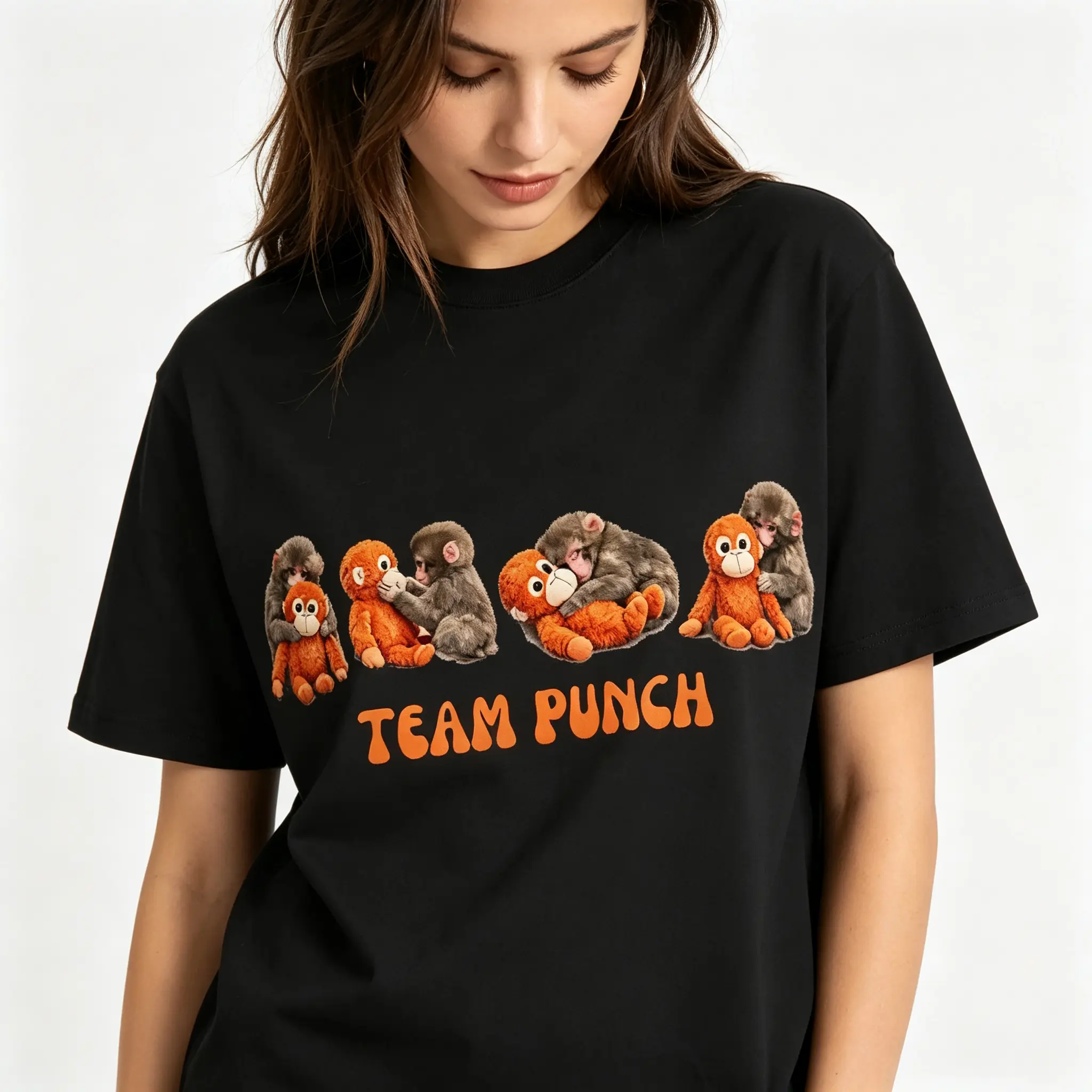 Punch Monkey Plushie Viral Meme Cute Animal Graphic Unisex Tee |   All-Season Breathable Top