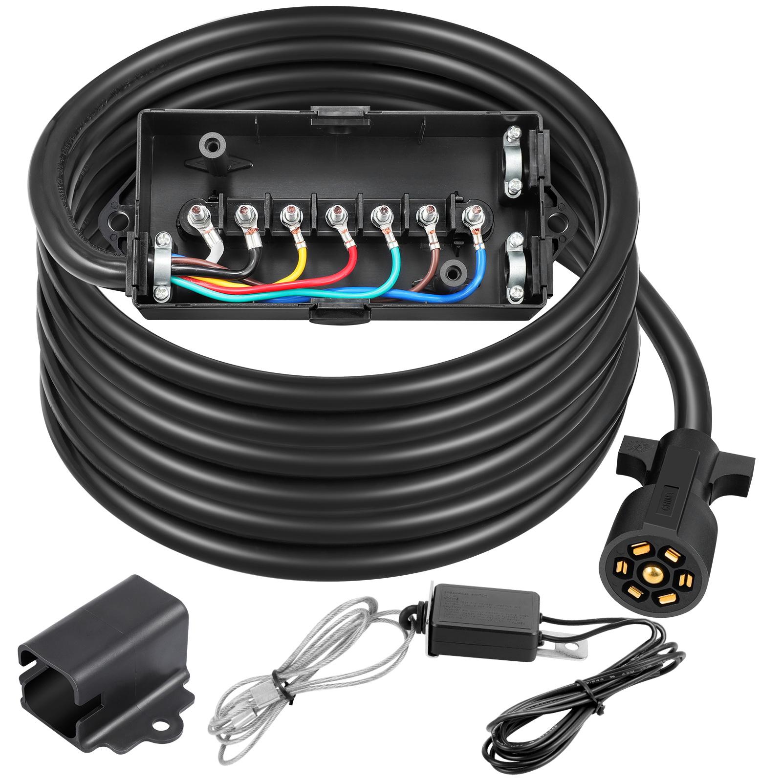 7 Way Trailer Wiring Harness Kit 8ft Trailer Cord with 12V Breakaway Switch and Plug Holder, 7 Gang Junction Box Waterproof