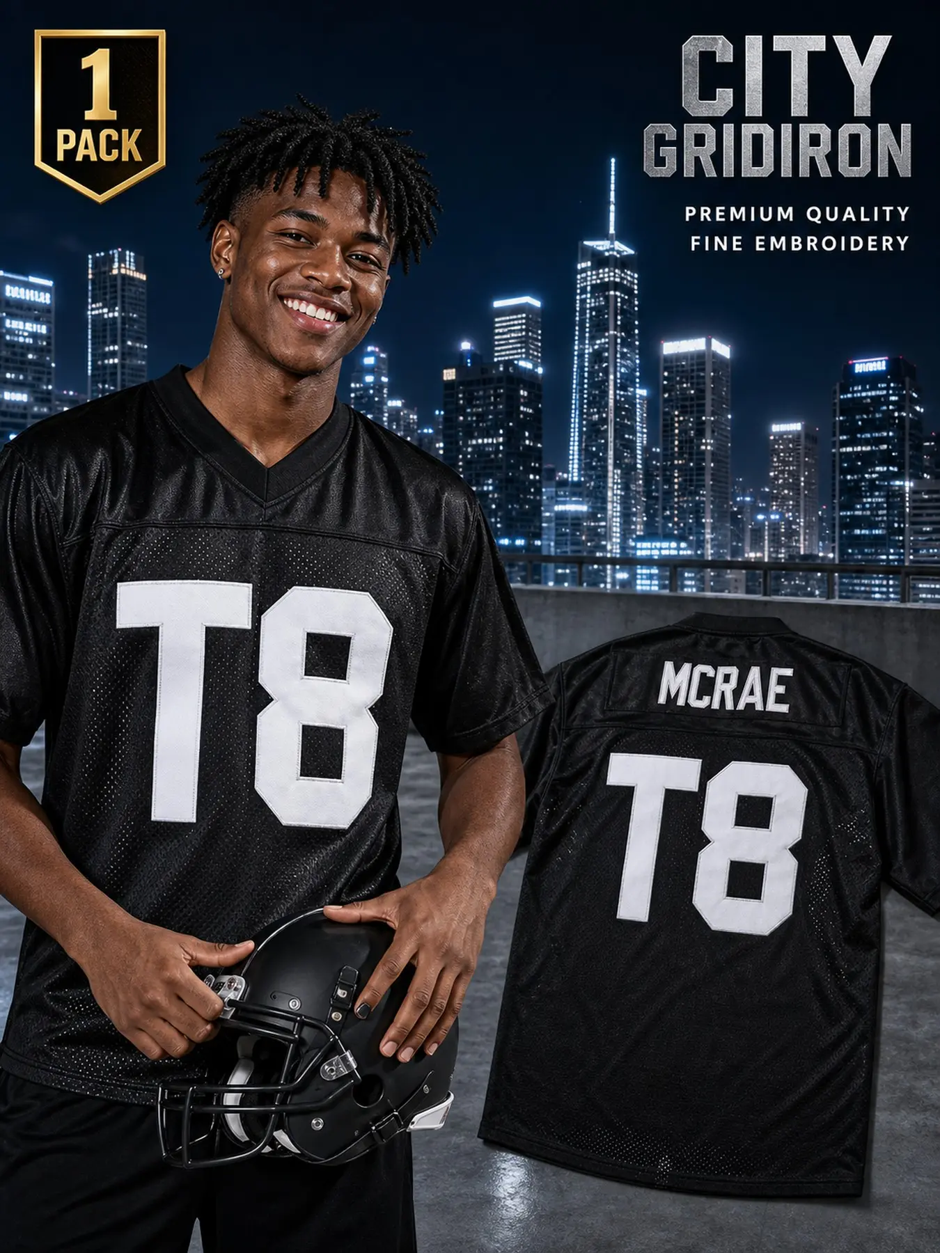 Men's T8 Football Jersey - Premium Embroidered Breathable Mesh American Football Shirt, Game Day Casual Sports Fan Jersey