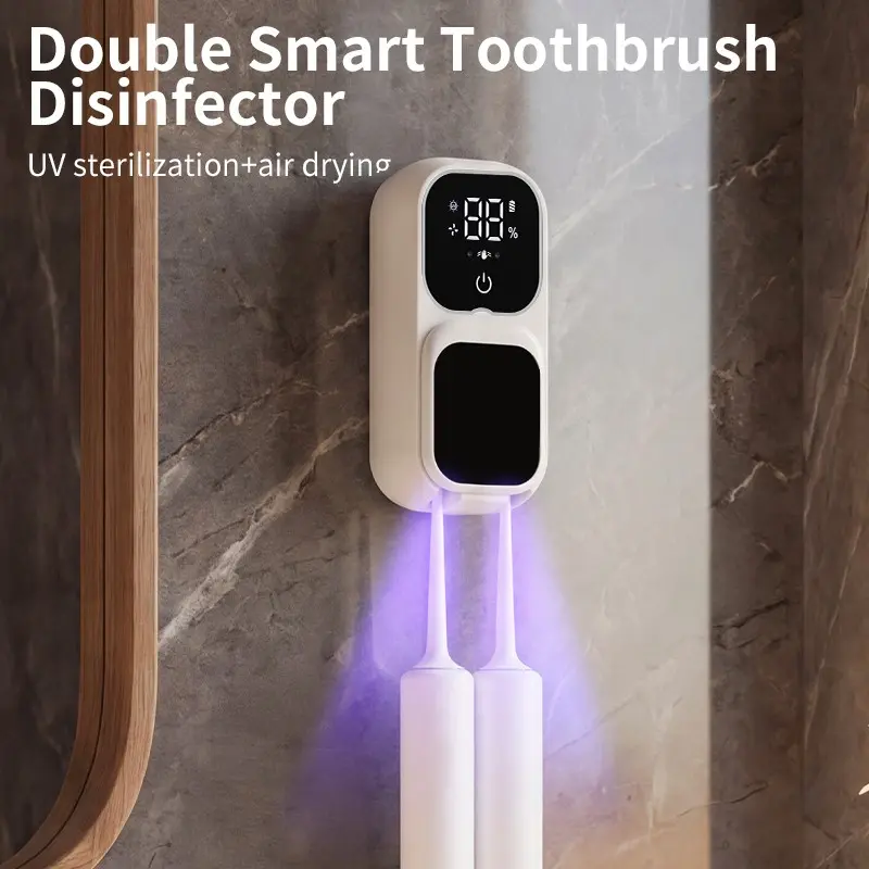 Smart Toothbrush Holder with Display, Uvc Sanitization, Wireless Charging, Wall-Mounted, Motion Sensor, Quiet Drying, Bathroom Essential