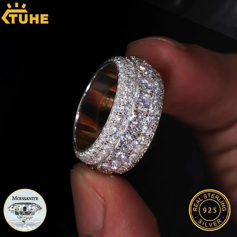 S925 Sterling Silver VVS1 Moissanite Insert Ring for Men, Hip Hop Pave Setting Fine Jewelry with Certificate, VVS1 Moissanite Jewelry