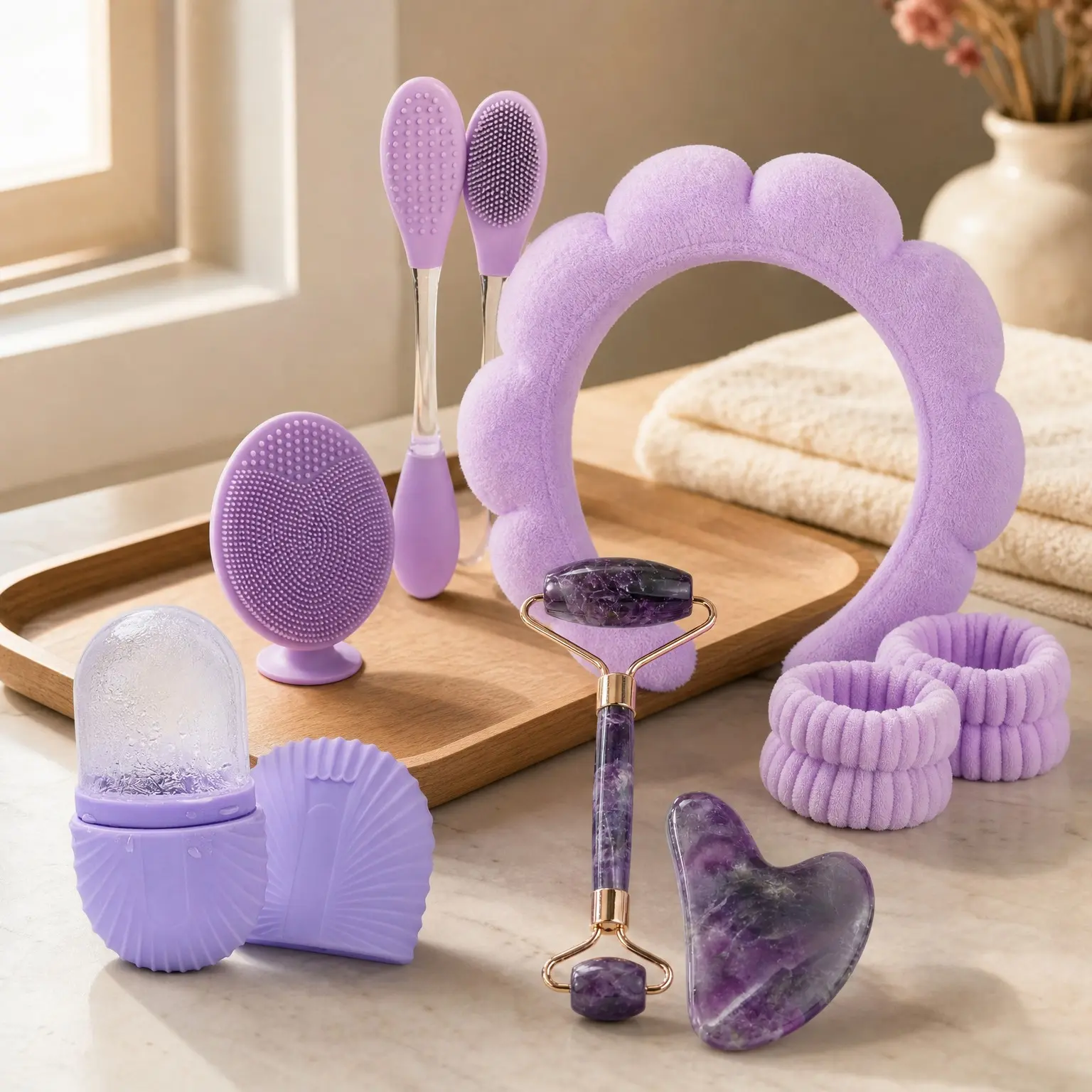 Skincare Tools Set with Jade Roller, Gua Sha & Ice Roller, Facial Accessories Kit for Teens, Clean Girl Aesthetic Self Care Gift SetGift