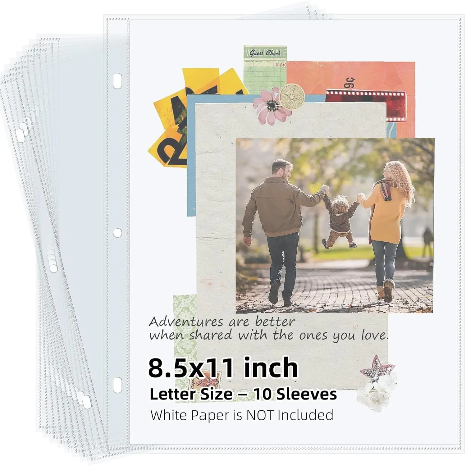 Scrapbook Refill Pages 8.5x11, 10 Pack Heavyweight Clear Page Protectors for 3 Ring Binders, Top Loading Plastic Sleeves for Scrapbook Albums & Photo Storage (No Paper Inserts, Acid Free)