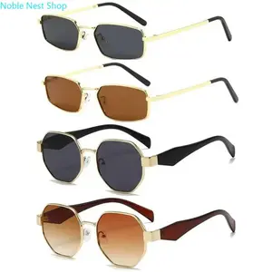 4 Pack Unisex 90s Narrow Rectangle Sunglasses, Thin Skinny Lightweight Metal UV400 Sunnies, Retro Trendy Affordable Eyewear for Men & Women Daily Casual Outfits