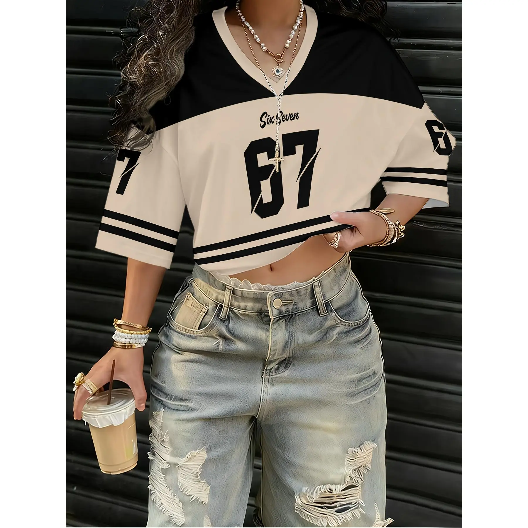 High-Waist Cropped Cheerleading Short-Sleeve Sport T-Shirt