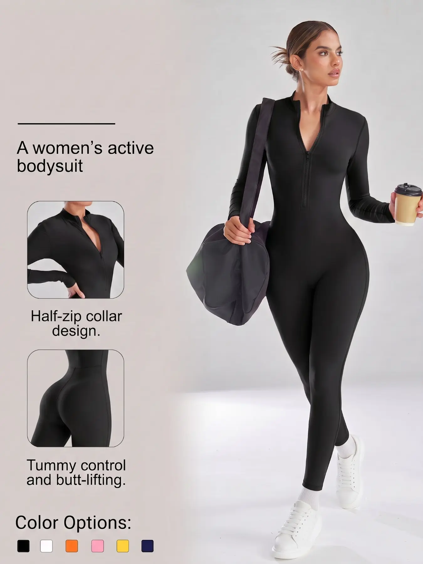 Women's One-Piece Yoga Suit, Half-Zip Long Sleeve Yoga Jumpsuit, Sports Outdoor Pants Onesie, Suitable for Gym Home Comfort