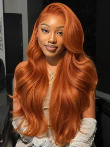 26 Inch Ginger Orange Body Wave Lace Front Wig Heat Resistant Synthetic Hair Natural Hairline for Daily & Party Wear