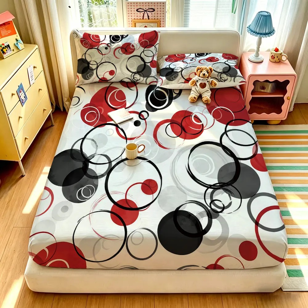 A 3-piece set of bedding with geometric circle patterns, featuring a bedspread and two pillowcases, coreless, made of soft bedding, comes with a deep pocket design, ideal gift choice, Bed sets