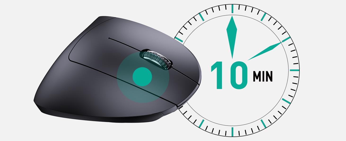 Bluetooth and 2.4G (2-in-1) Rechargeable Wireless Mouse, Ergonomic Vertical Design, 1000/1200/1600 DPI, 6 Silent Buttons, for Laptop, Computer, PC, MacBook, Chromebook-Black