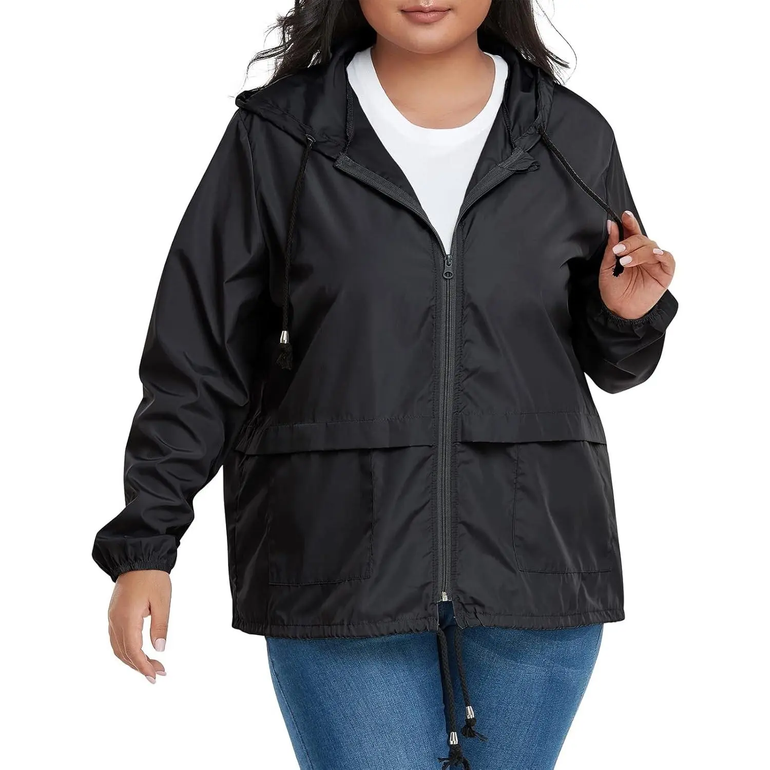 Women Plus Size Light RainCoat Jackets Packable Hooded Waterproof Windbreaker for Women