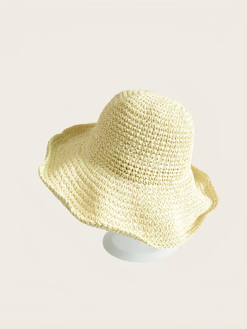 Women's Solid Color Straw Hat, Casual Outdoor Sun Protection Hat for Women & Girls, Fashion Accessories for Traveling & Beach Vacation