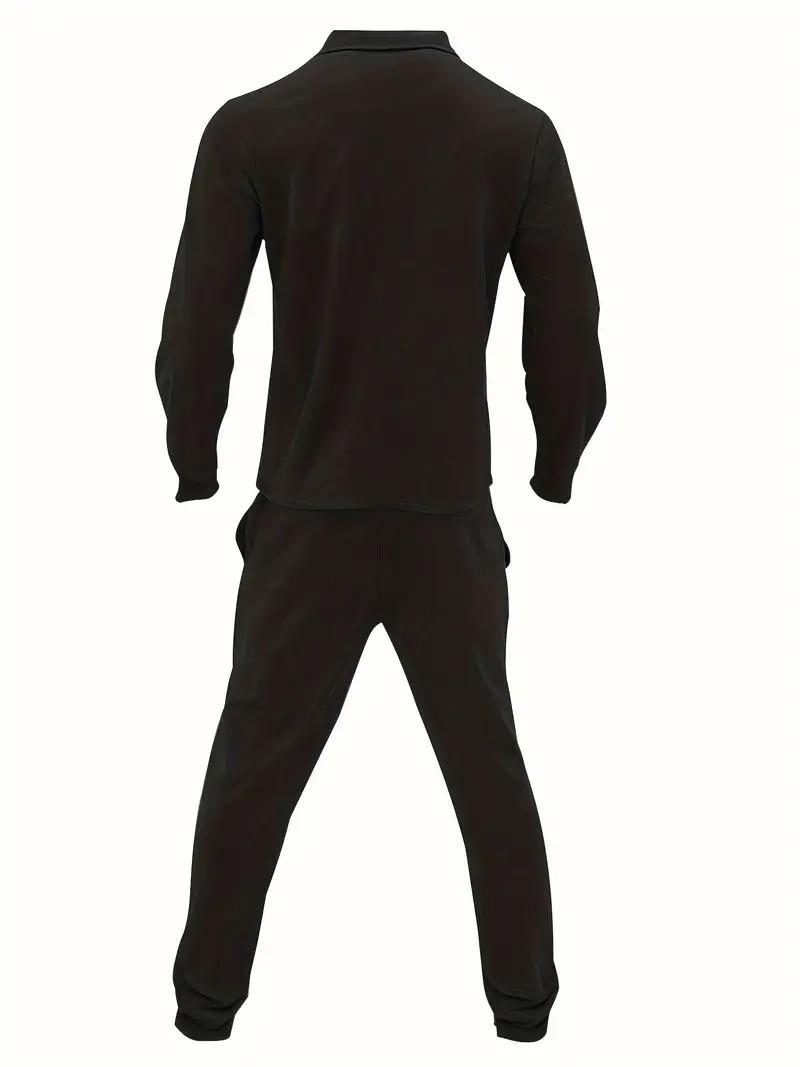 Men's two-piece set men's fashion solid color pocket open button lapel jacket and solid color set formal long sleeved