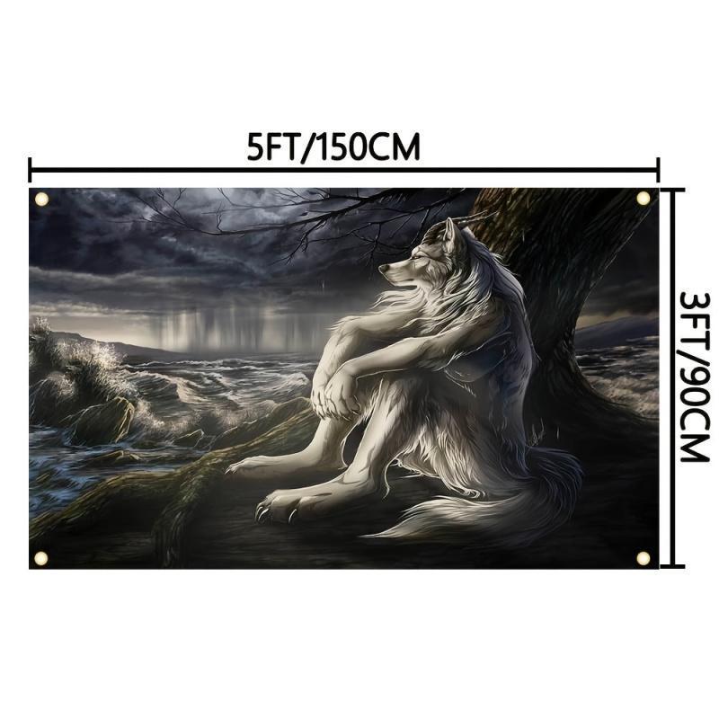 Wolf Pattern Flag, 1/6/12pcs Creative Cool Animal Design Backdrop, Decorative Banner for Home, Dormitory, Bedroom, Living Room