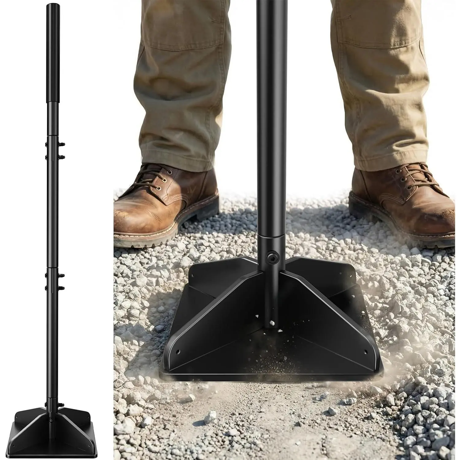 48" Handle Steel Tamper,8×8" Tamper Tool Landscaping | Heavy Duty Handle Tamper with Comfortable Rubber Grip, Garden Tamper Tool for Soil, Gravel, Asphalt & Lawn