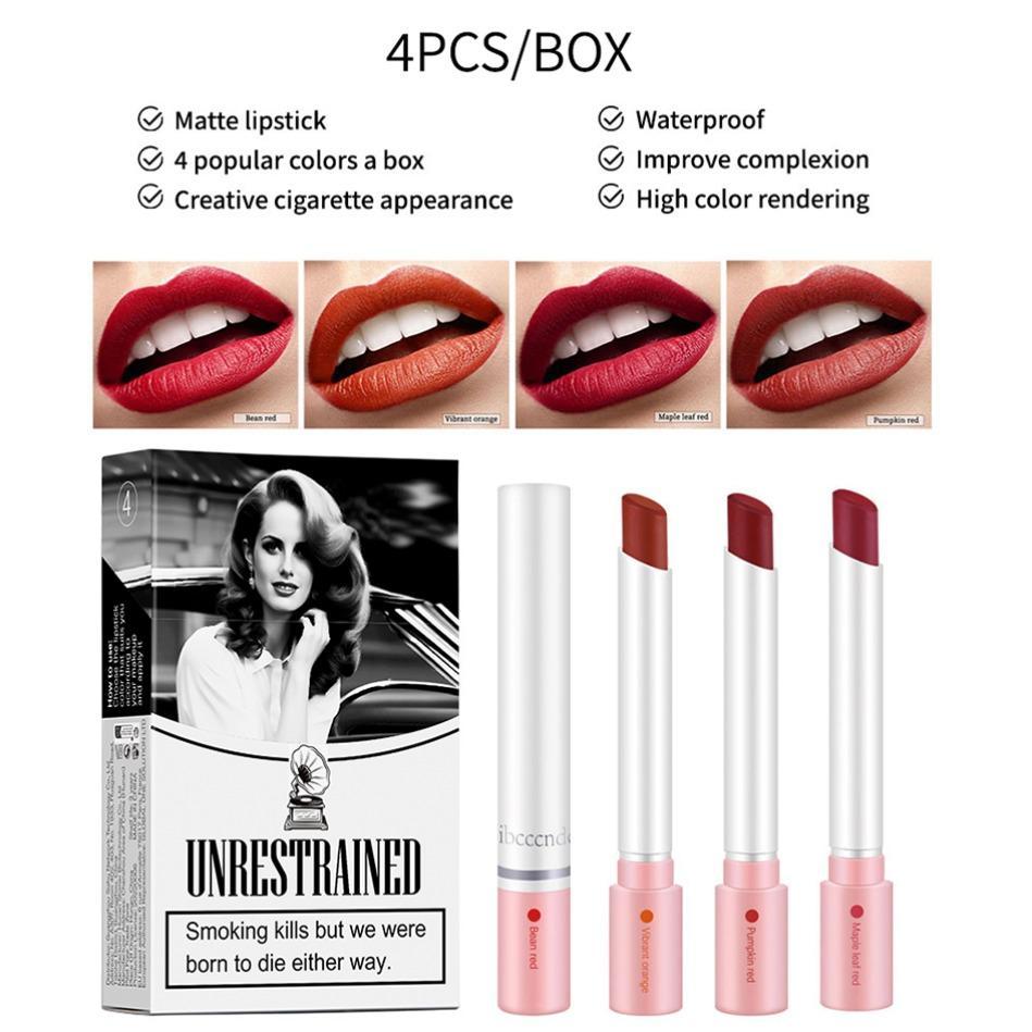 Long Lasting Matte Lipstick Set, Lipstick Beauty, 4 Counts/set Lipsticks Natural Tube Lipstick for Lip Makeup, Portable Girls and Women Makeup Accessories