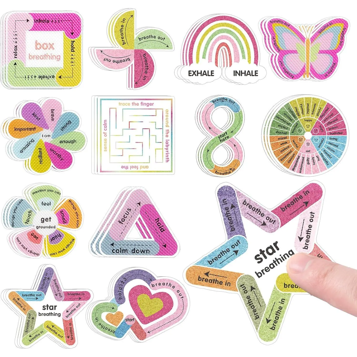 36 count Sensory Stickers with Different Textures for Calming  |  Box , Maze, Mindfulness, Texture Mental  Fidget Strips,   Items for Classroom  Office
