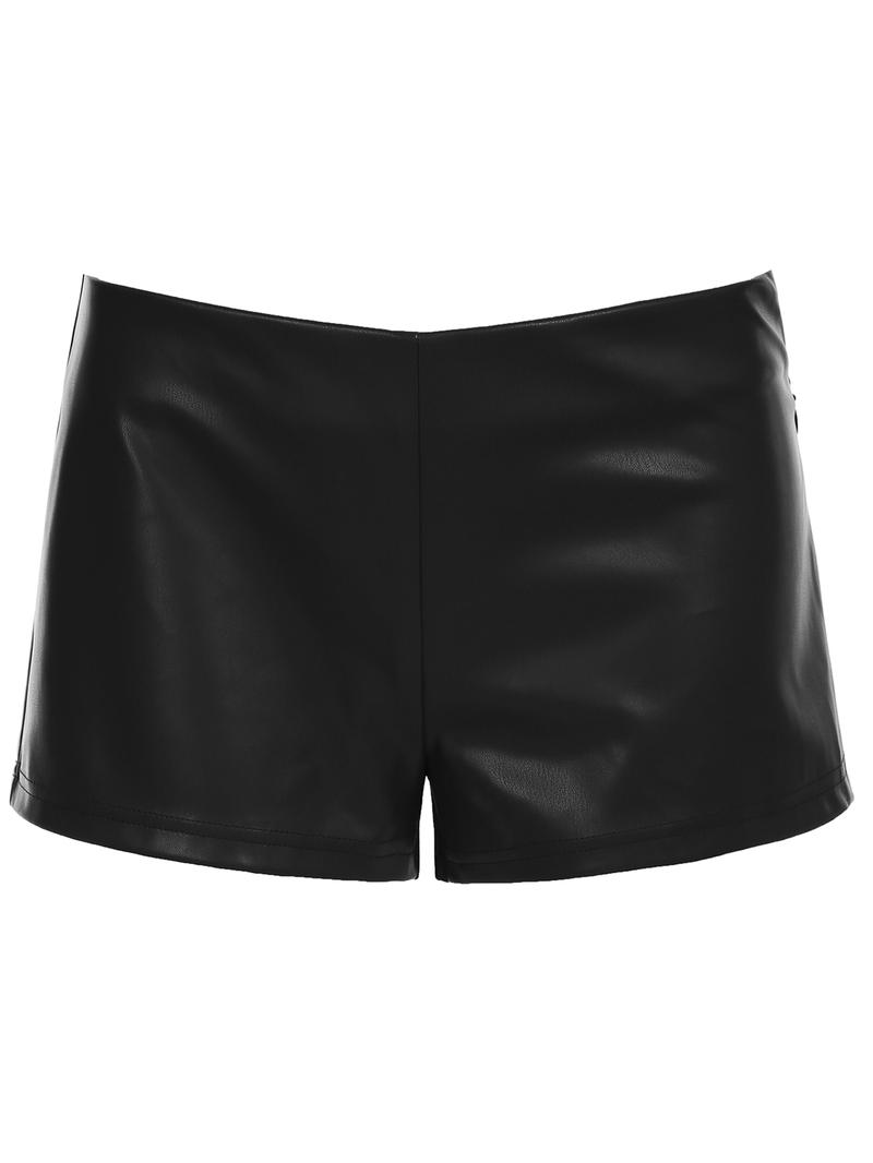 Women's Plain Faux Leather Low Waist Shorts, Fashion Street Style Sexy Party Music Festival Shorts, Casual Fitted Shorts, Casual Summer Wear
