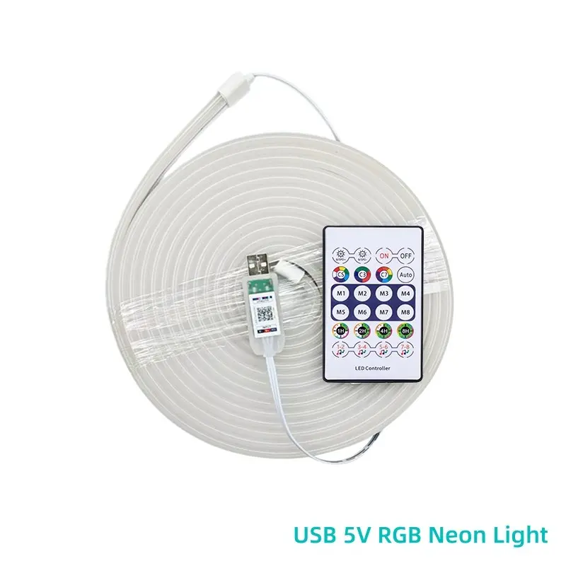 5m Flexible Silicone RGB Neon LED Strip Light, 5v USB Powered, Bluetooth-compatible APP & IR Remote, Ip67 Waterproof, DIY Decor for Gaming Room Party Wall, App Controlled Led