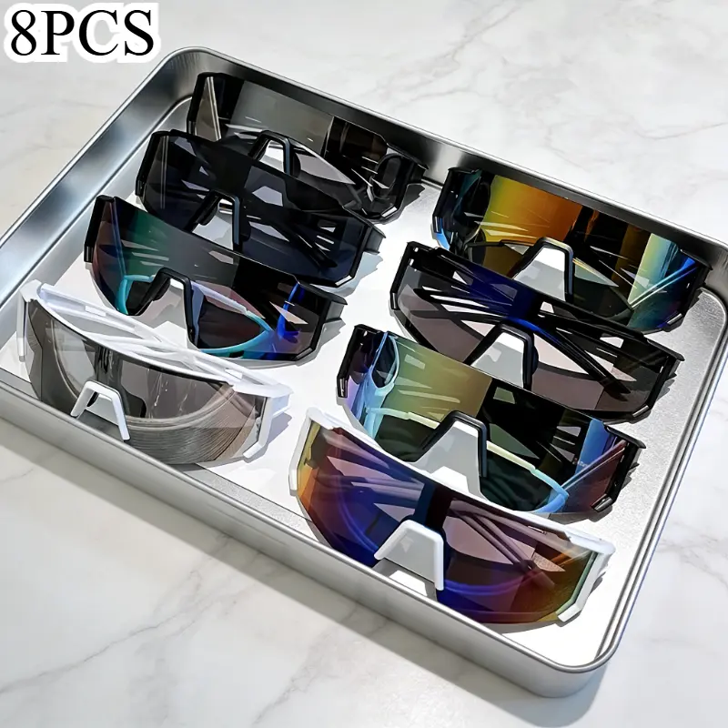 8 pairs of large-frame glasses, suitable for baseball, outdoor and summer activities; lightweight unisex glasses with a wide frame design, ideal for driving, fishing and other activities.