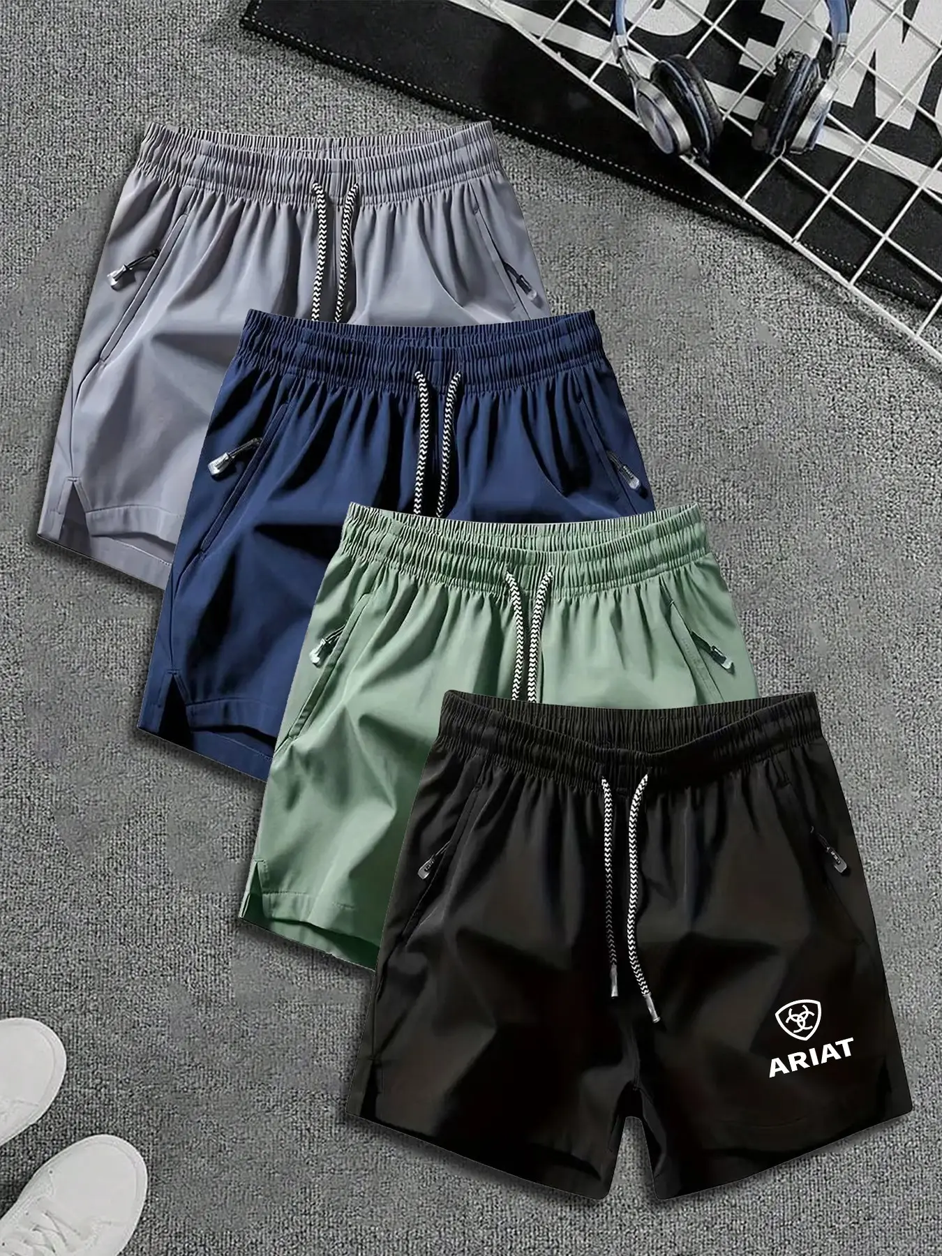 Summer Trend Quick-Dry Shorts Set, Comfortable Fabric, Lightweight, Breathable, Adjustable Waist, Sporty Style, Youth Fashion