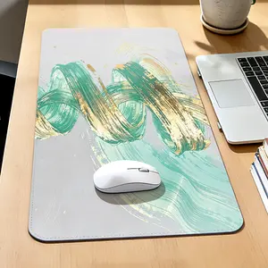 Premium Abstract Mint Green And Gold Swirl Illustration Mouse PadModern Office Gaming Comfort ExperienceNonSlip Durable 40*80cm40*90cm30*70cm