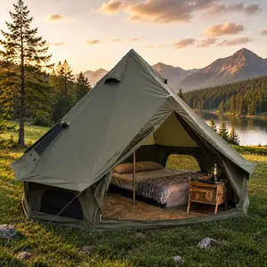 ARCH 13.1FT Green Waterproof Oxford Fabric Bell Tent with Built-in Stove Jack, Outstanding Ventilation, 4-Season Pop-Up Tents for Camping, 8-Person Family Outdoor Shelter for Glamping Parties