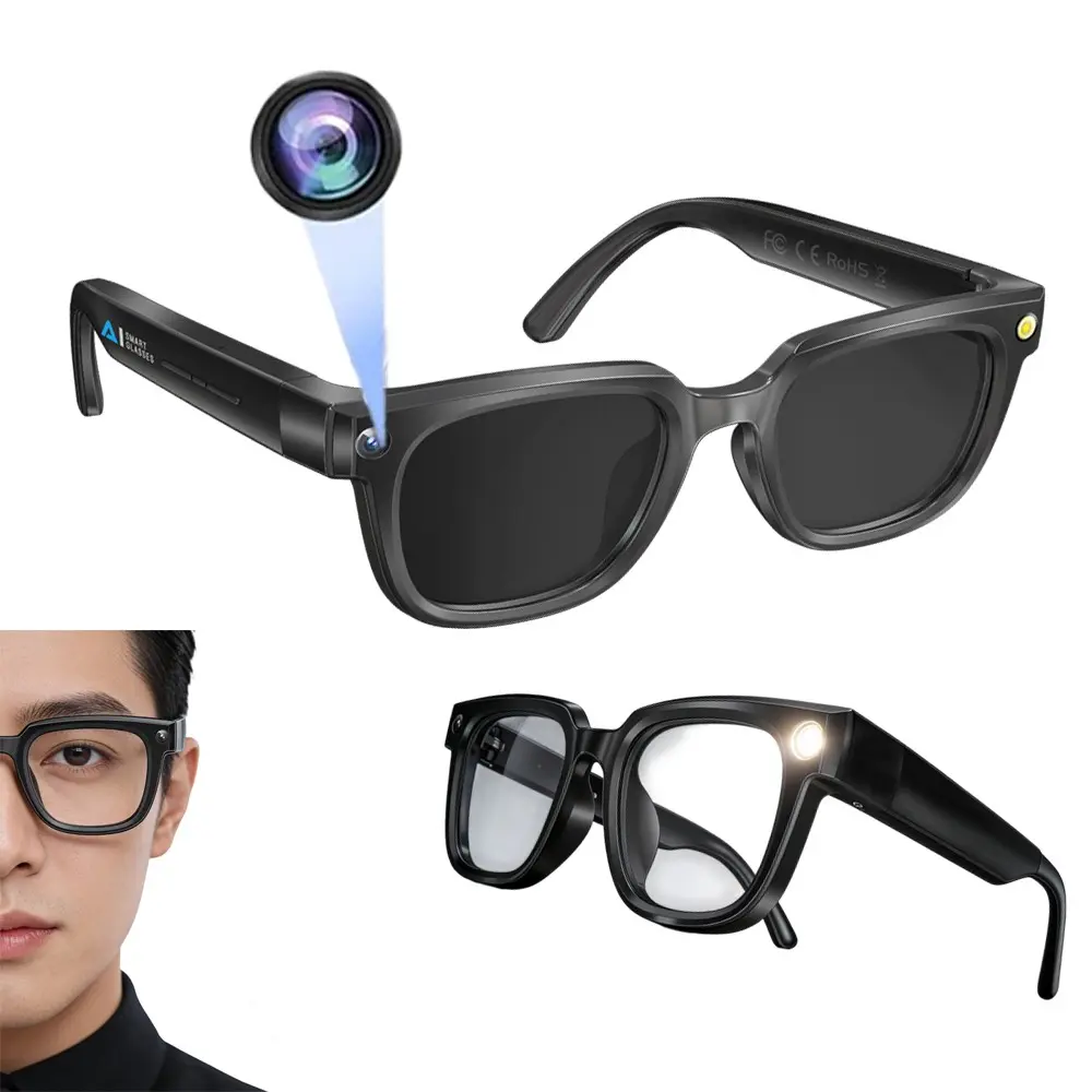 Bluetooth AI Smart Glasses with 4GB Memory, 8MP Camera, 110 Degree Wide Angle Lens, 1200P Video Recording, 3D Stereo Sound, 290Mah Battery , AI Video Translation, Bluetooth Call, Music Control