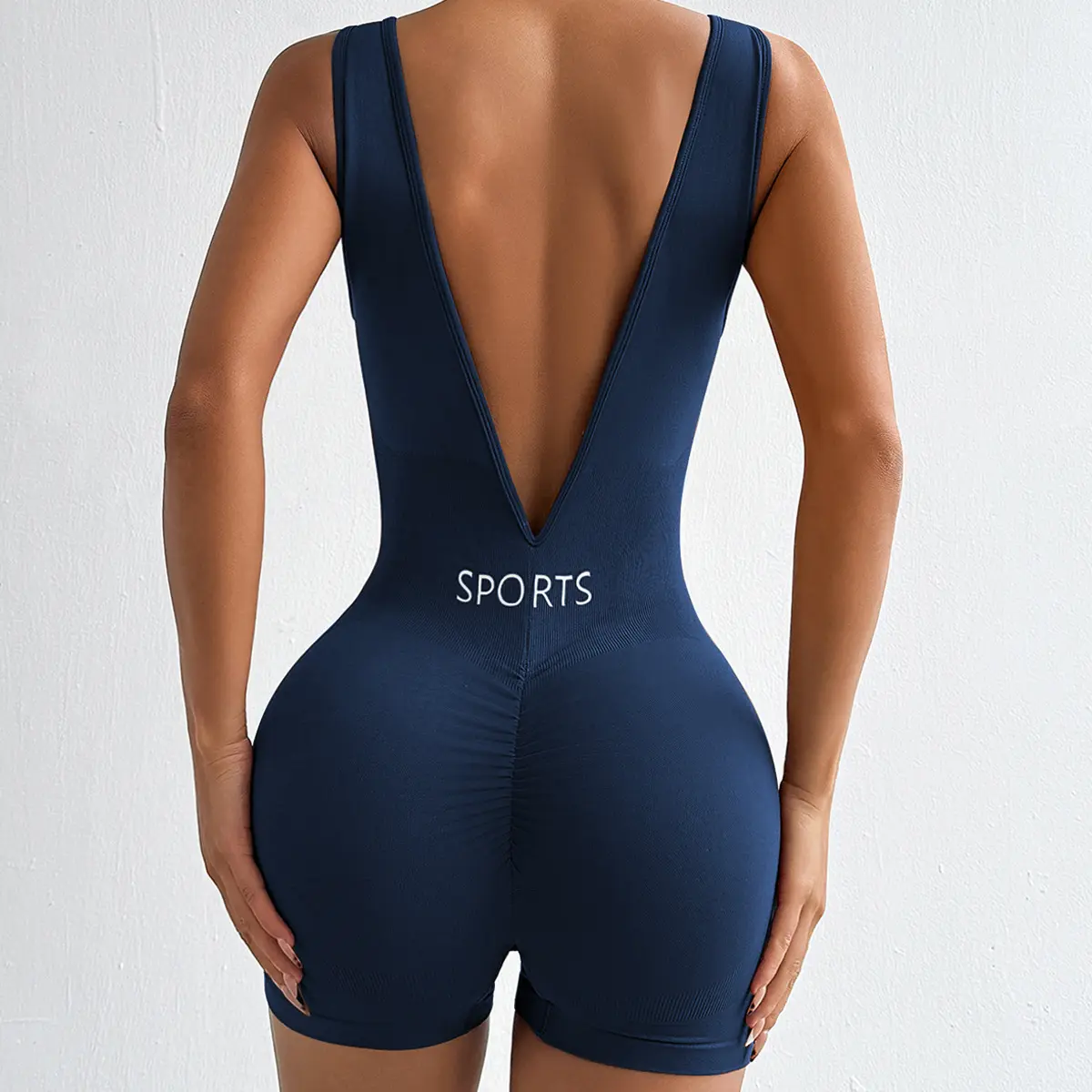 Womens Seamless Deep V Back Gym Jumpsuit Scrunch Butt Lifting Tummy Compression Short Length Bodysuit Soft Stretch Activewear for Yoga Gym Street Y2K Outfits All Sizes