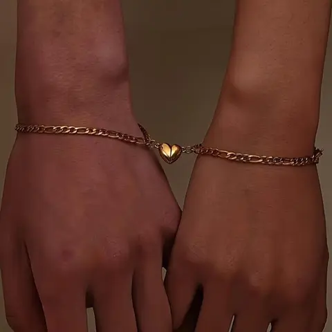 Magnetic Heart Design Couple Bracelet, Fashionable Stainless Steel Bracelet for Women & Men, Trendy All-match & Exquisite Jewelry for Birthday Gift