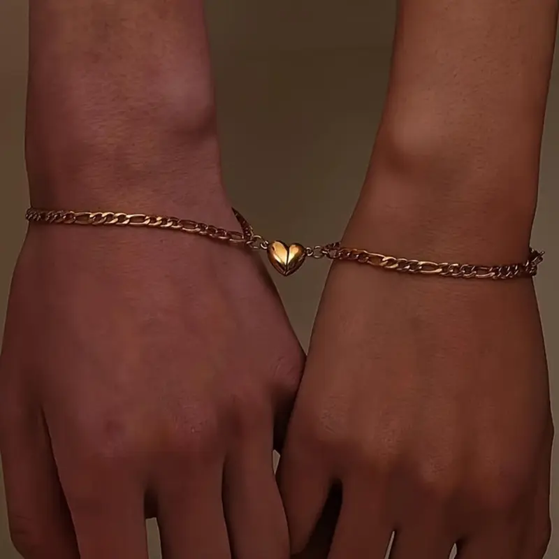 Magnetic Heart Design Couple Bracelet, Fashionable Stainless Steel Bracelet for Women & Men, Trendy All-match & Exquisite Jewelry for Birthday Gift