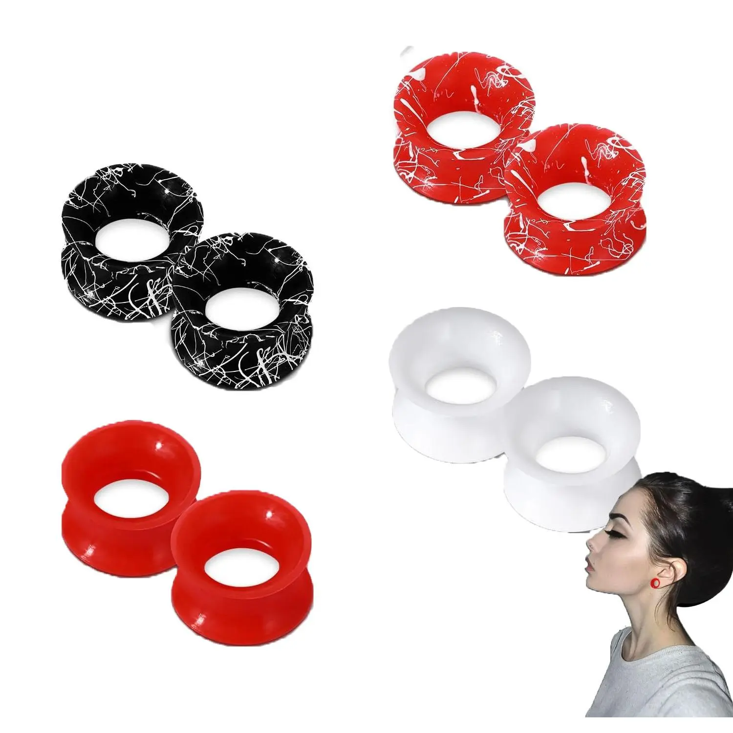 8 Pcs Silicone Ear Gauges, 00G Double Flared Ear Tunnel Plugs, Flexible Soft Ear Stretchers Expanders, Lightweight Flesh Body Piercing Jewelry, Unisex Stylish Ear Accessories for Daily Decoration