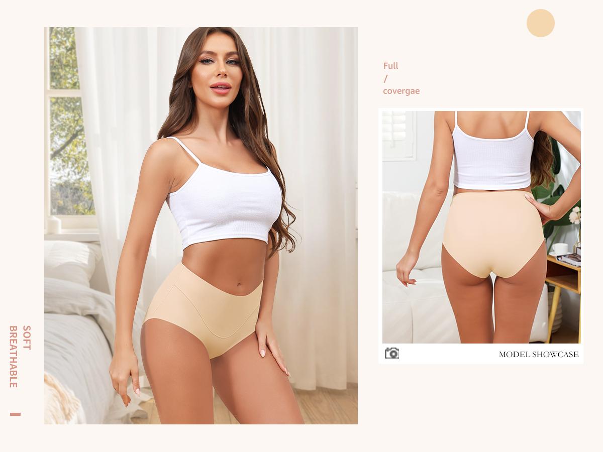 LEVAO Women’s Seamless High Waist Underwear 6 Pack, No Show Full Coverage Briefs S-XXL SpringStatements