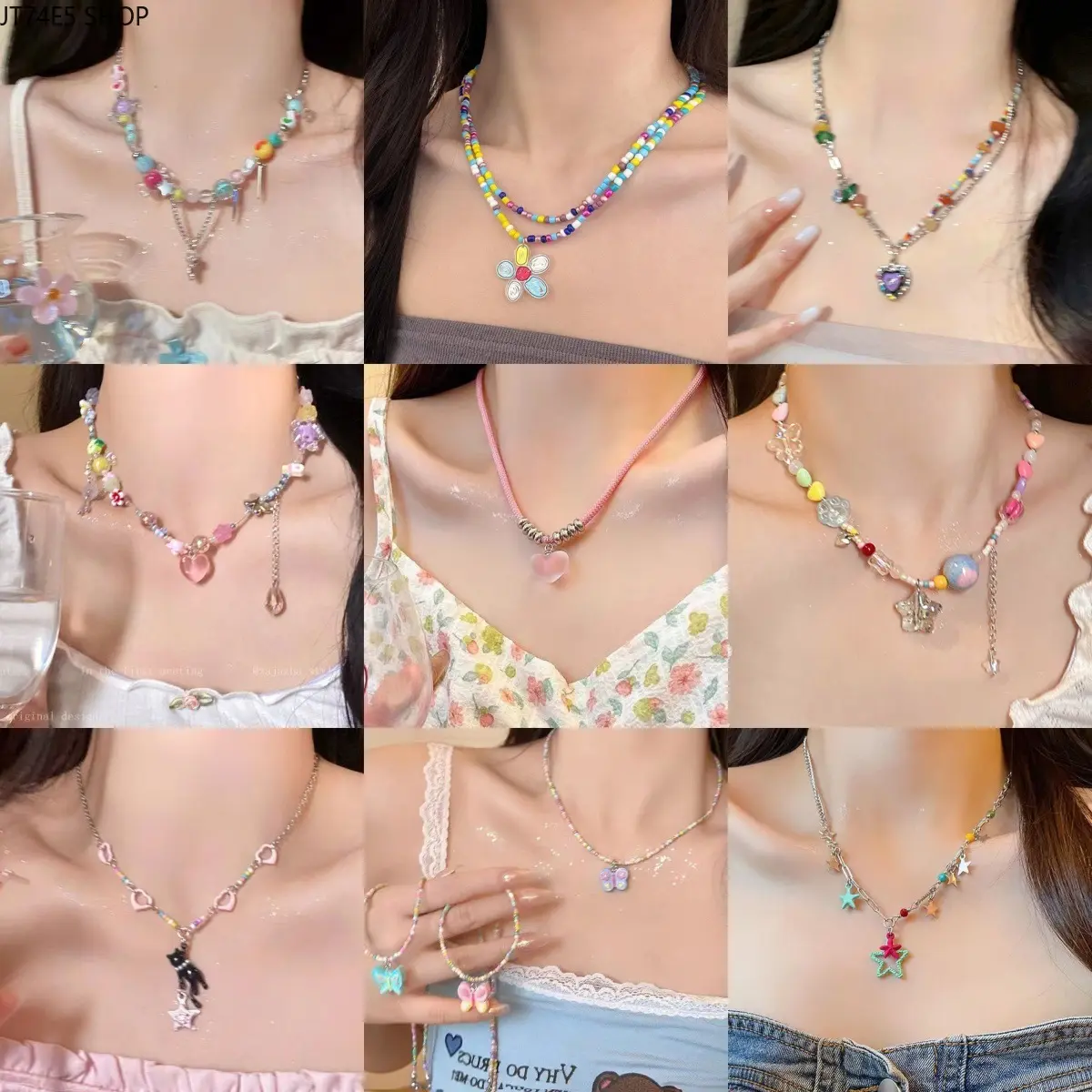 Dopamine Candy Color Beaded Collarbone Necklace for Women, Niche Versatile Sweet Cool Style Neck Chain, Trendy Fashion Accessory
